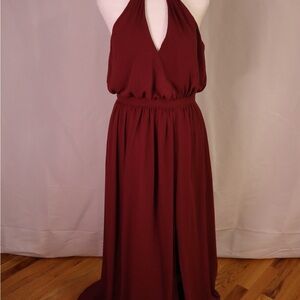 Elegant Burgundy Halter Maxi Dress
